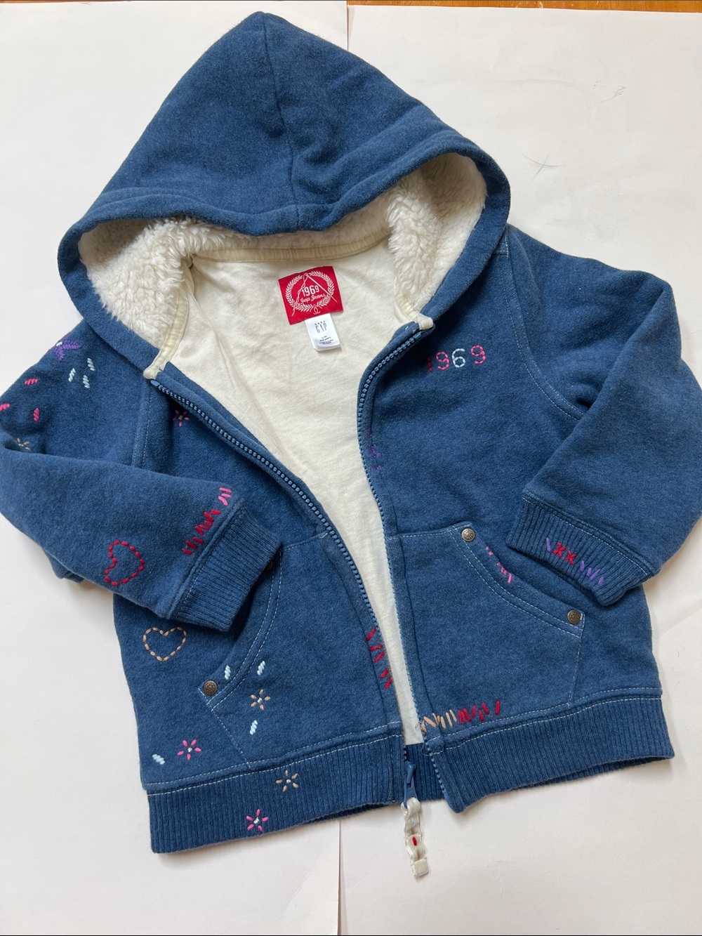 BabyGAP 2 piece Sherpa-Lined 1969 Zip Hoodie Embroidered with Sweatshirt bag 4-5